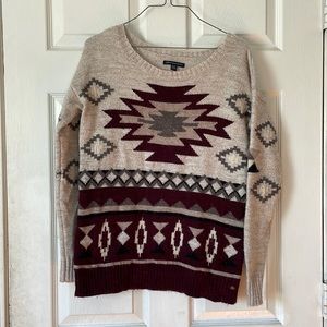 American eagle outfitters wool geometrical burgundy beige pullover sweater sz XS